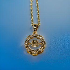 Gold Round Flower with 1.5 ct Zircon Round Cut Floater Pendant Necklace